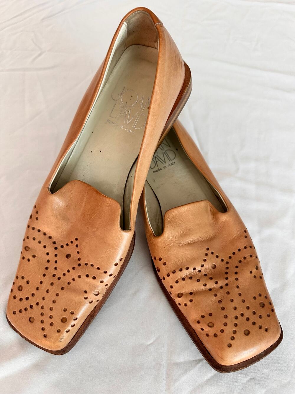 Joan & David Leather Loafers 7.5M Brown Square Toe Made in Italy